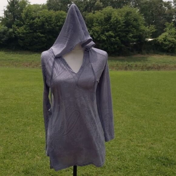 ~3for25~Women's Hoodie Lightweight Shirt or Swim Cover Gray Paisley  L Top - Picture 5 of 7